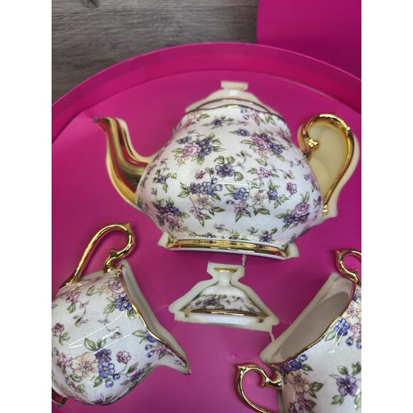 Royal Albert 100 Years 1940 English Chintz Tea Set-Teapot, Sugar, Creamer In Box - Picture 3 of 13